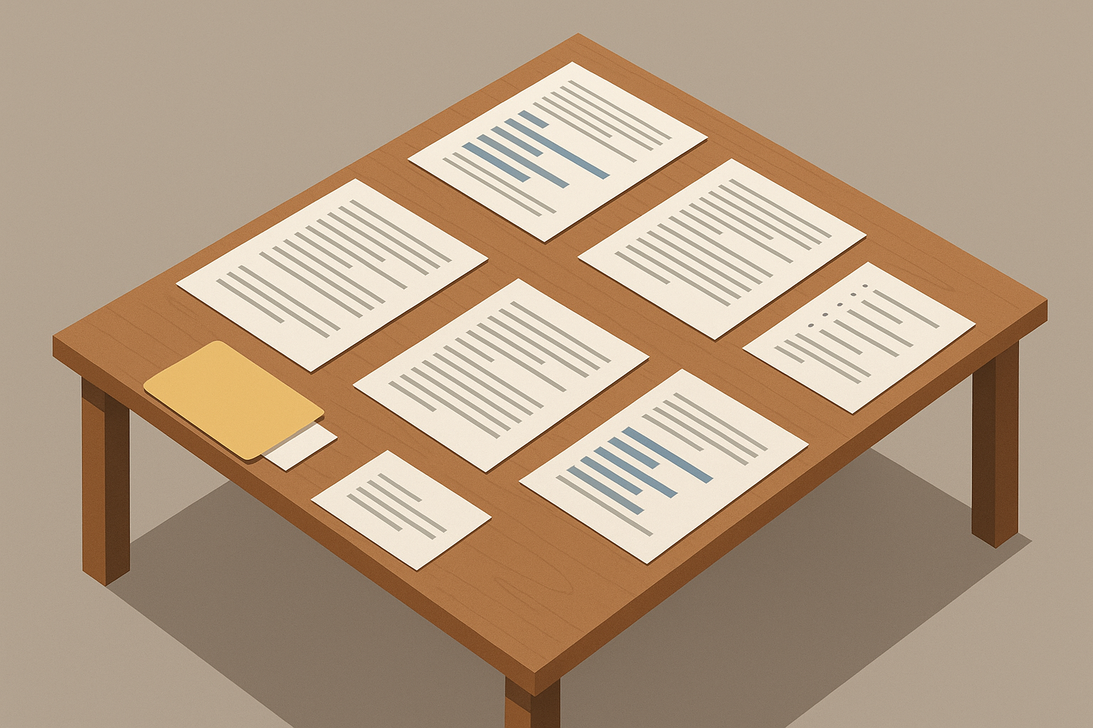 üzerinde belgeler bulunan bir tablo